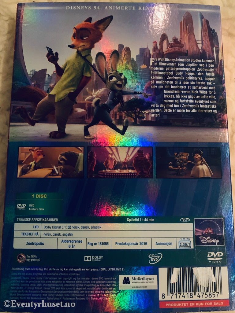 Disney Dvd Gullnummer 54. Zootropolis - Dyreriket. 2016. Slipcase.