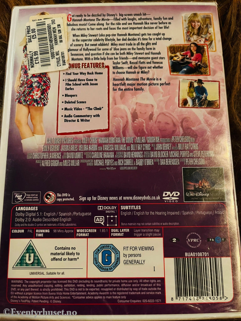 Disney Dvd. Hannah Montana - The Movie. 2009. Ny I Plast! Dvd