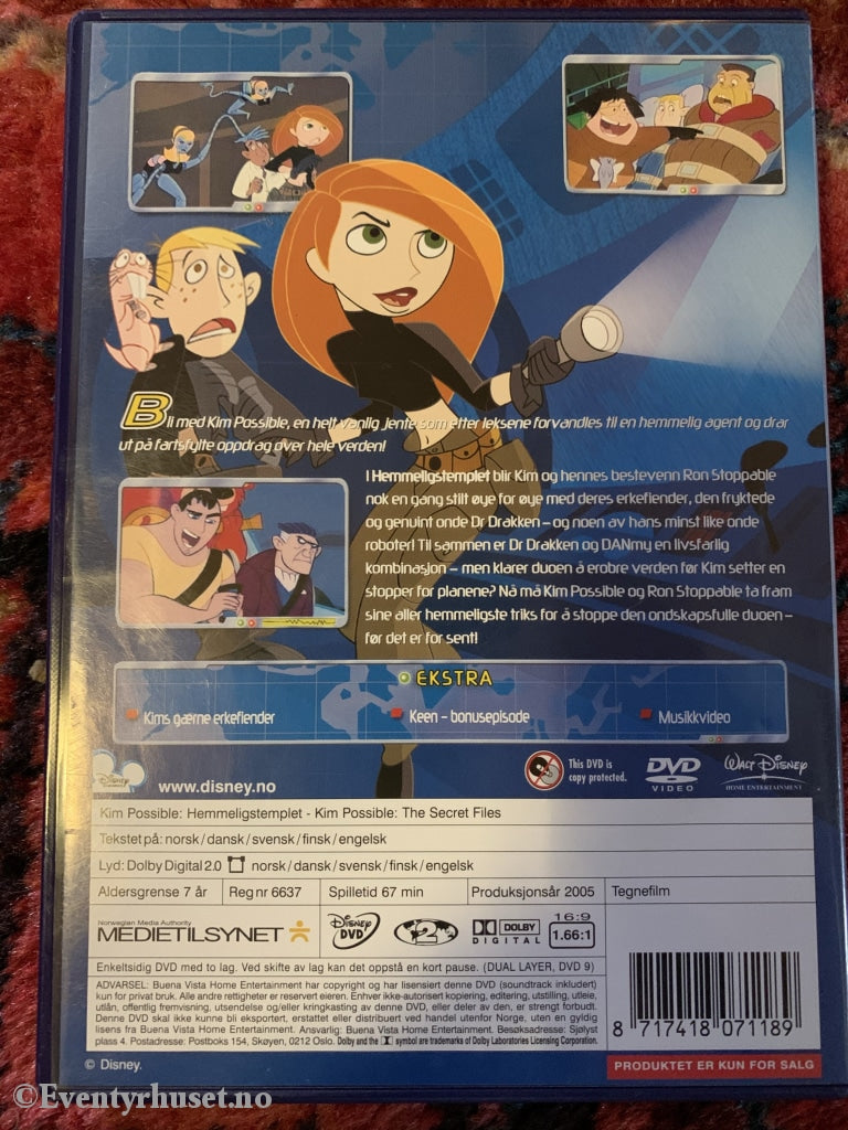 Disney Dvd. Kim Possible - Hemmeligstempelet. 2005. Dvd
