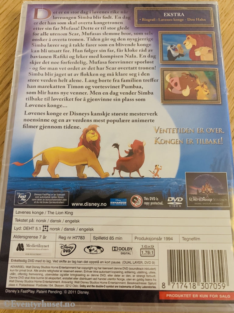 Disney Dvd. Løvenes Konge. Ny I Plast! Dvd
