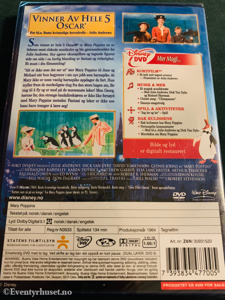 Disney Dvd. Mary Poppins - 40-Års Jubileumsutgave. 1964. Ny I Plast! Dvd