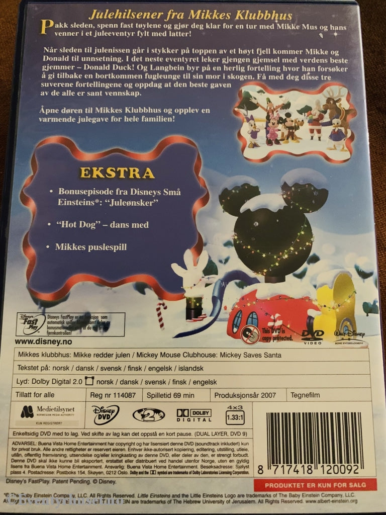 Disney Dvd. Mikkes Klubbhus. Mikke Redder Julen. 2007. Dvd