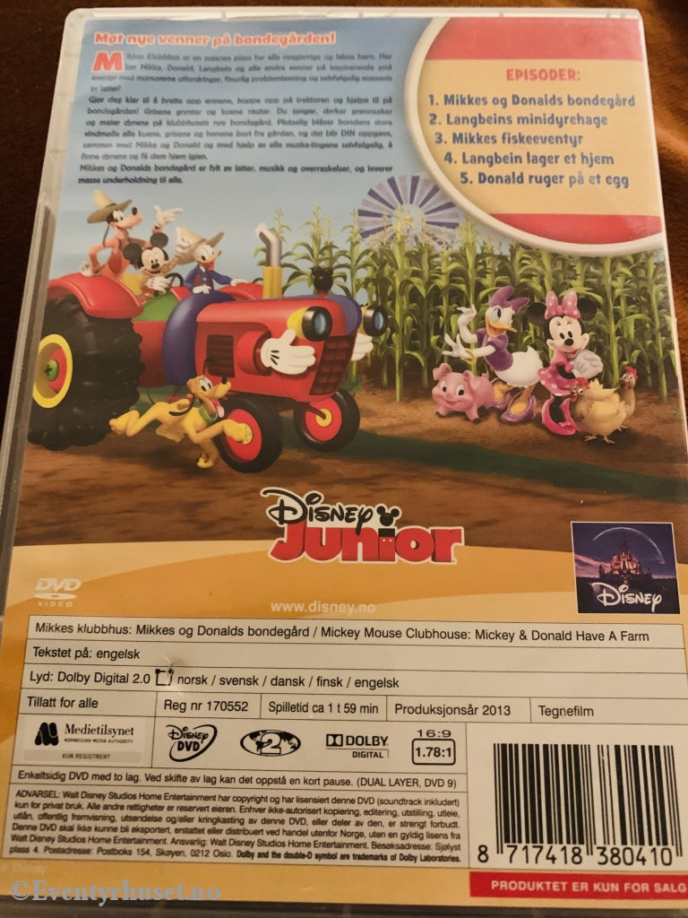Disney Dvd. Mikkes Klubbhus Vol. 19. Og Donalds Bondegård. Dvd