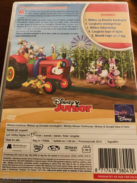 Disney Dvd. Mikkes Klubbhus Vol. 19. Og Donalds Bondegård. Dvd