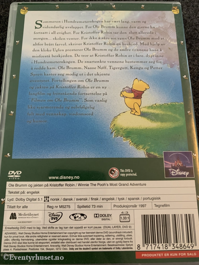 Disney Dvd. Ole Brumm - Jakten På Kristoffer Robin. 1997. Dvd
