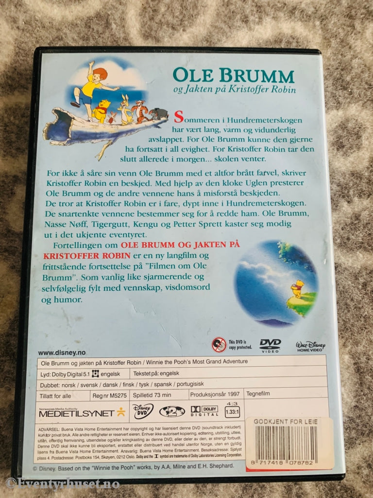 Disney Dvd. Ole Brumm - Jakten På Kristoffer Robin. 1997. Leiefilm. Dvd
