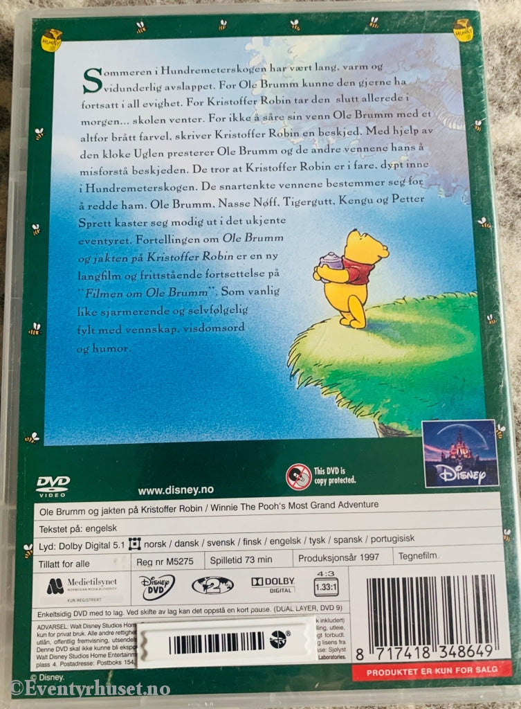 Disney Dvd. Ole Brumm - Jakten På Kristoffer Robin. 1997. Ny I Plast! Dvd