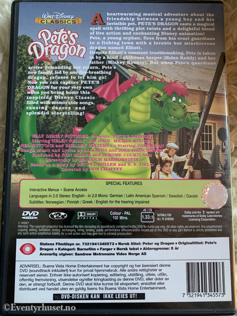 Disney Dvd. Petes Dragon (Peter Og Dragen). Norsk Utgivelse! Dvd