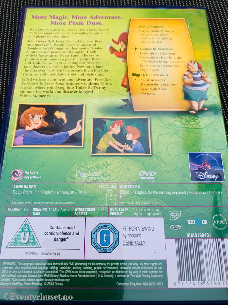 Disney DVD. Peter Pan in Return to Neverland (i tilbake til Drømmeland). 2001. DVD