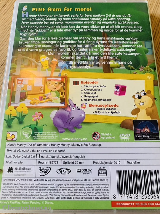 Disney Dvd. Playhouse. Vol. 4. Handy Manny - Dyr På Rømmen. 2010. Dvd