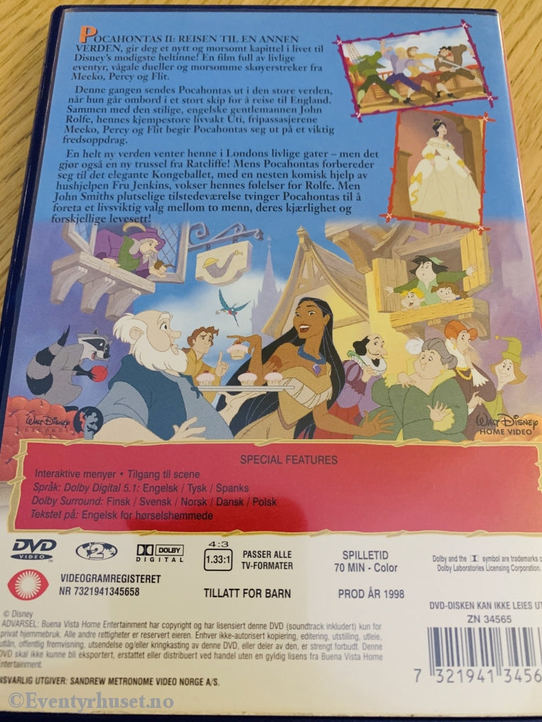 Disney Dvd. Pocahontas 2 - Reisen Til En Annen Verden. 1998. Dvd