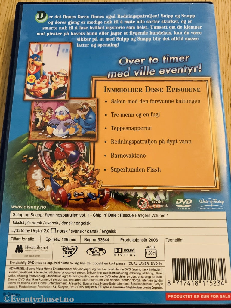 Disney Dvd. Snipp & Snapp Redningspatruljen Vol. 1. 2006. Dvd