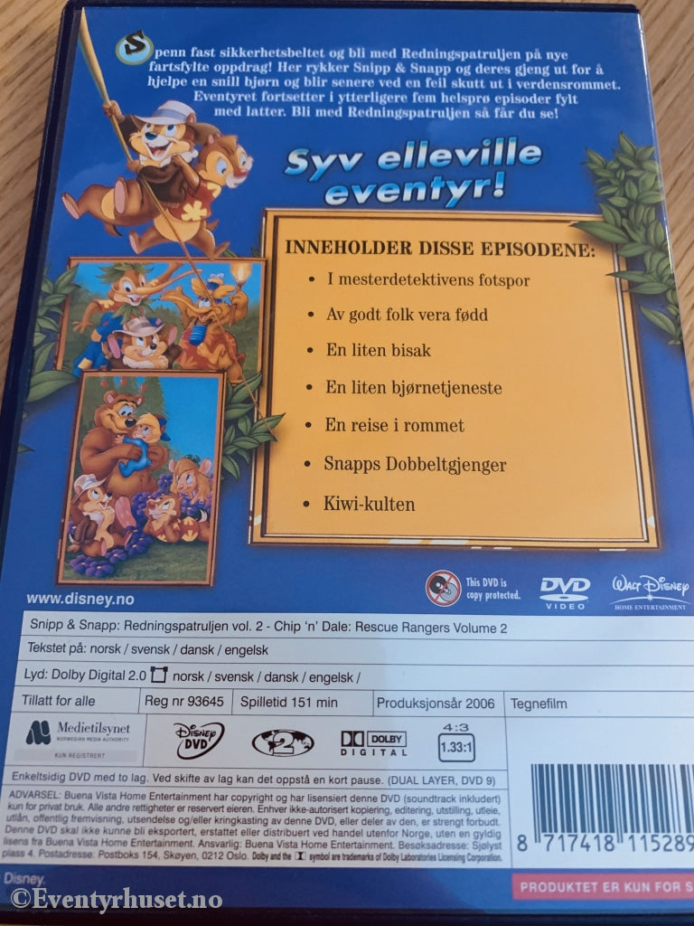 Disney Dvd. Snipp & Snapp Redningspatruljen Vol. 2. 2006. Dvd