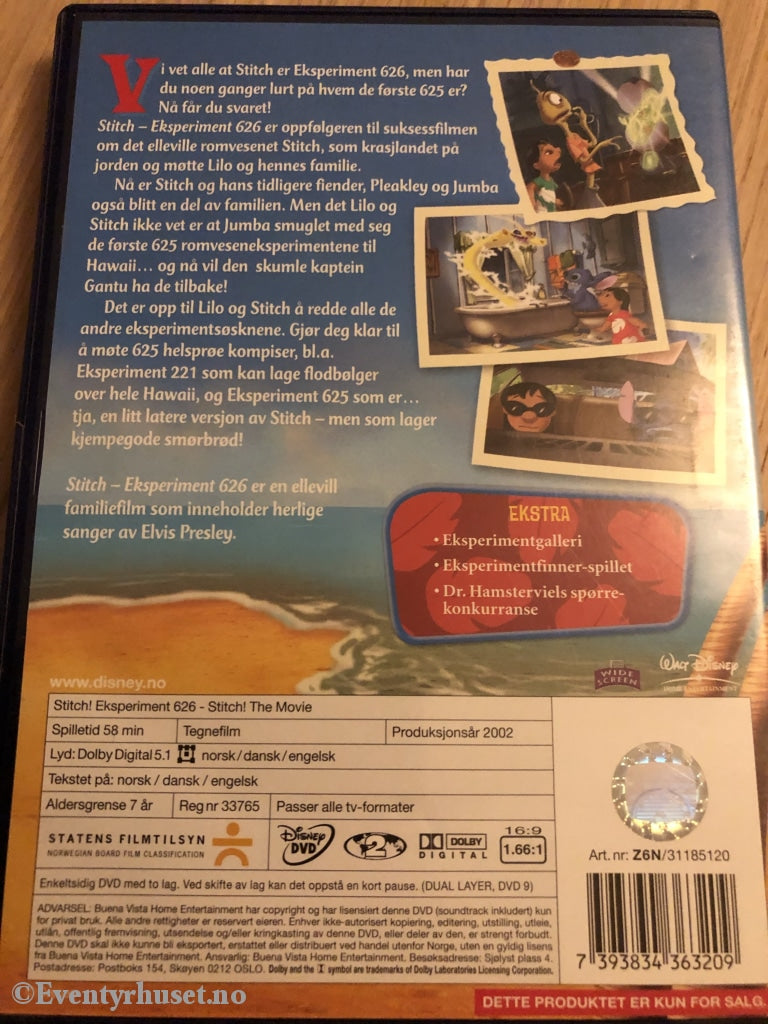 Disney Dvd. Stitch! Eksperiment 626. 2002. Dvd