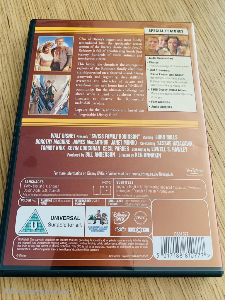 Disney Dvd. Swiss Family Robinson. Norsk Tekst. Dvd