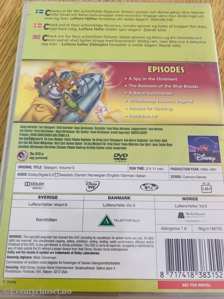 Disney Dvd. Talespin. Luftens Helter. 1990/91. Volum 5. Ny I Plast! Dvd