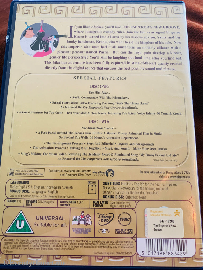 Disney DVD. The Emperor´s Groove. Solgt i Norge!