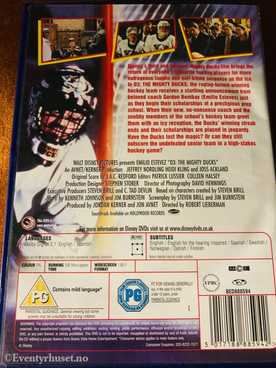 Disney Dvd. The Mighty Ducks D3. Dvd