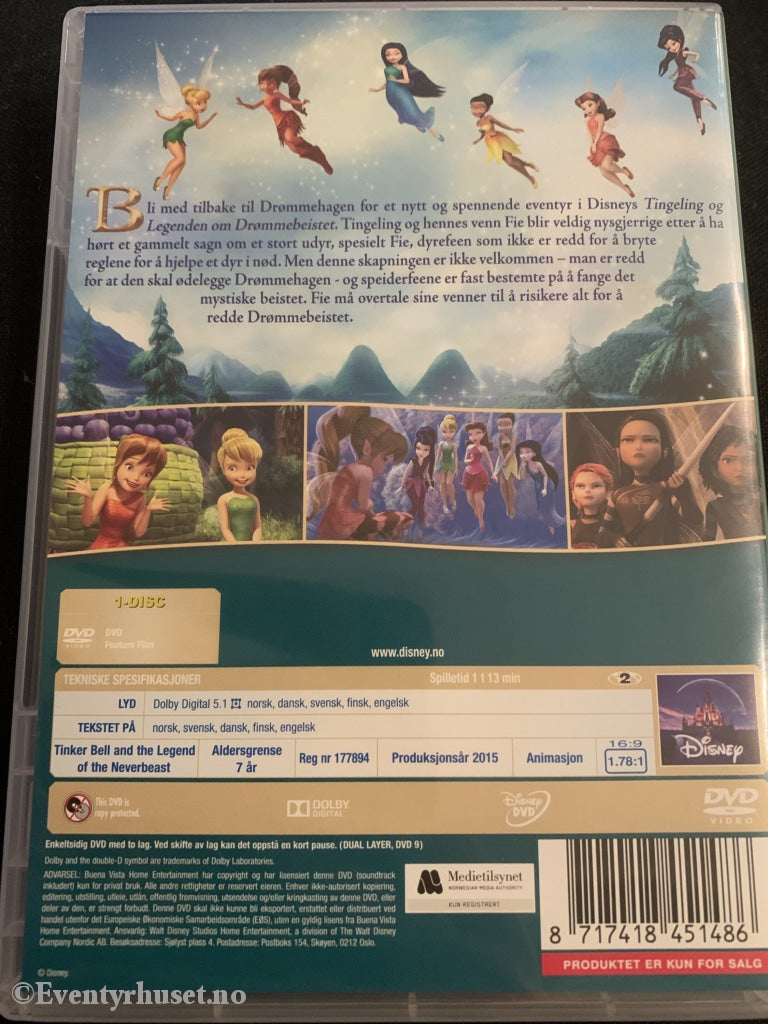 Disney Dvd. Tingeling Og Legenden Om Drømmebeistet. Dvd