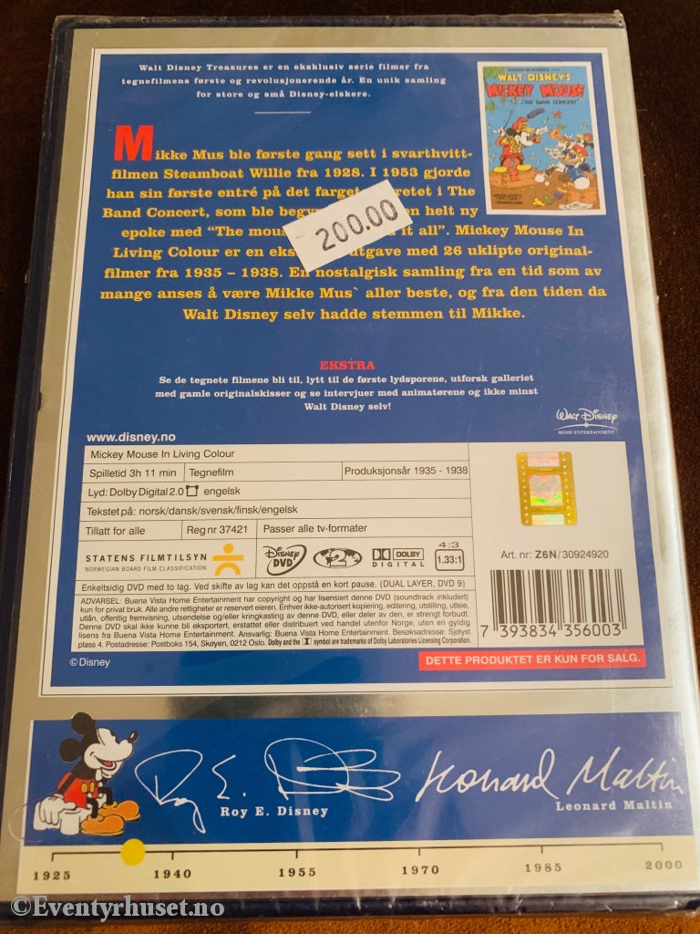 Disney Dvd. Treasures: Mickey Mouse In Living Colour. A Collection Of Color Adventures. Ny I Plast!