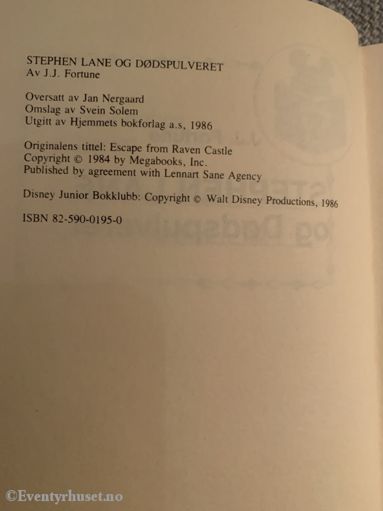 Disney Junior Bokklubb. 1986. Stephen Lane Og Dødspulveret. Fortelling