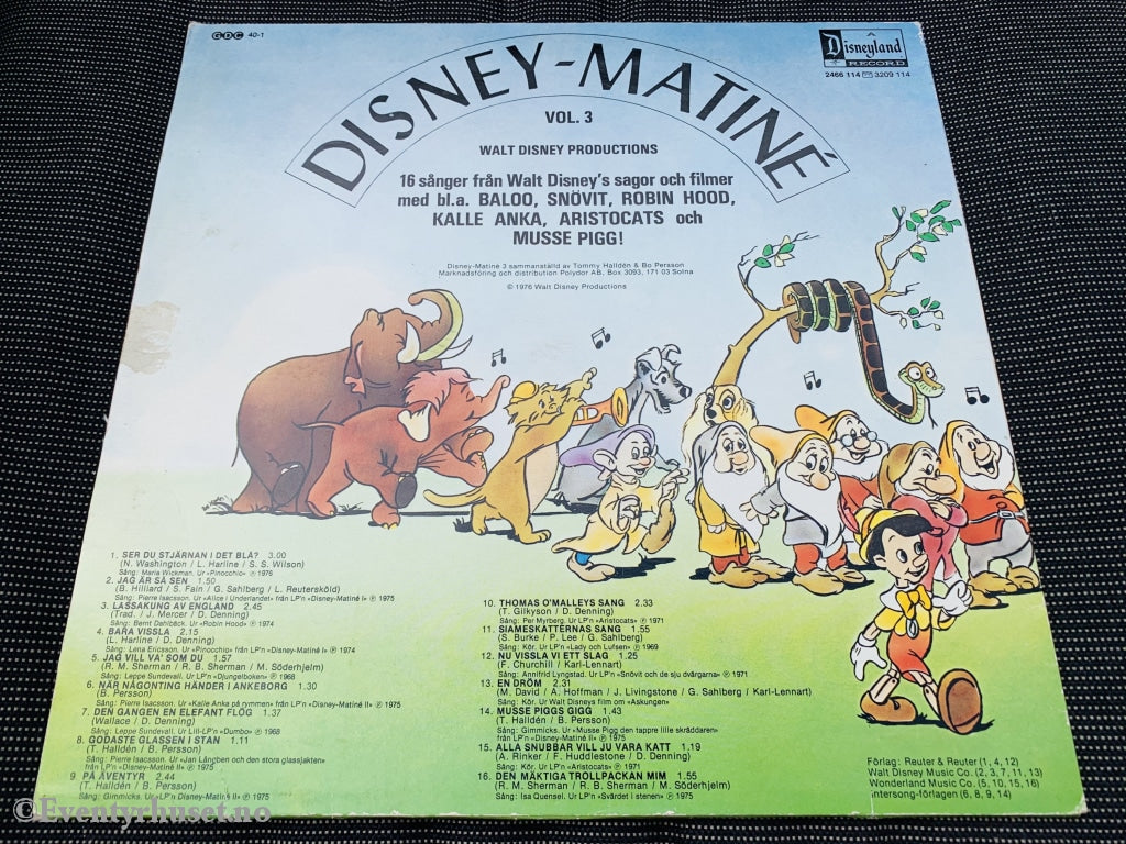Disney Matiné Vol.3. 1976. Lp. Lp Plate