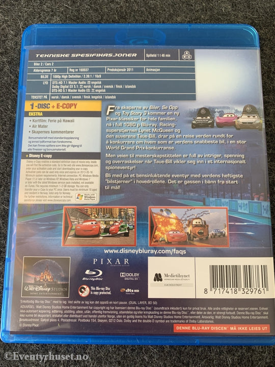 Disney Pixar Blu-Ray. Biler 2. Blu-Ray Disc