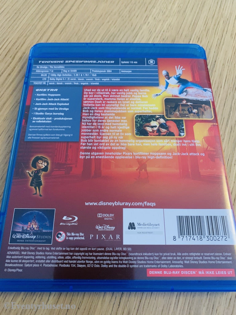 Disney Pixar Blu-Ray. De Utrolige. 2004. Blu-Ray Disc