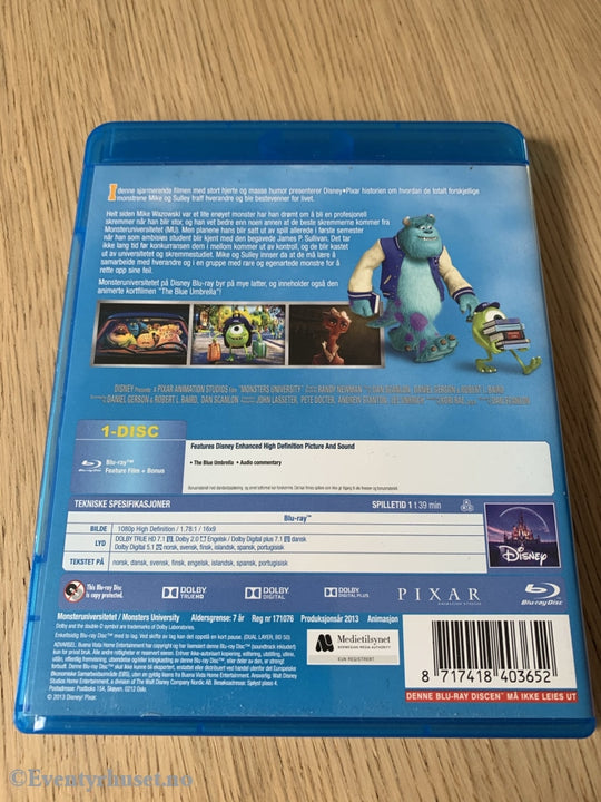 Disney Pixar Blu-Ray. Monsteruniversitetet. Blu-Ray Disc