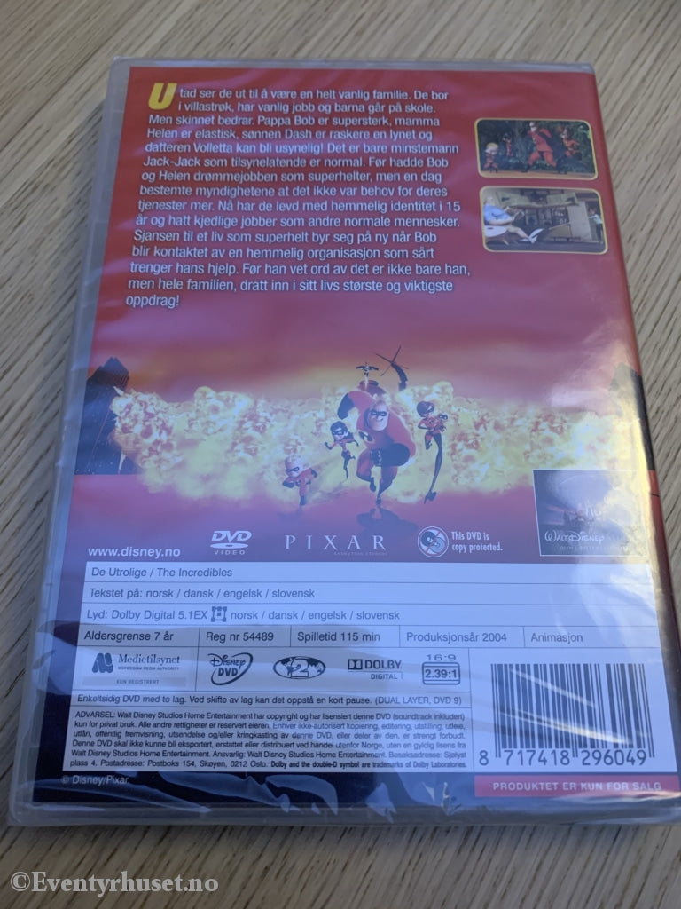 Disney Pixar Dvd. De Utrolige. Ny I Plast! Dvd