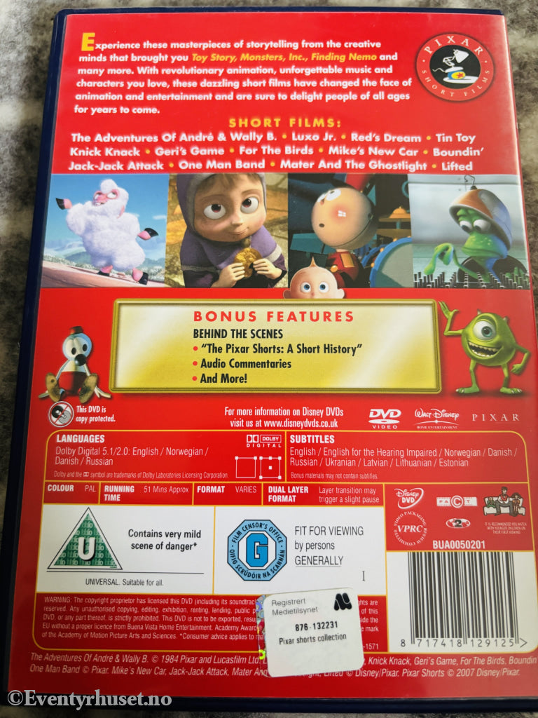 Disney Pixar DVD. Short-films. Importert til Norge.