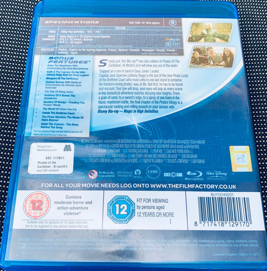 Disney´s Pirates of the Caribbean: At World's End. Blu-ray.