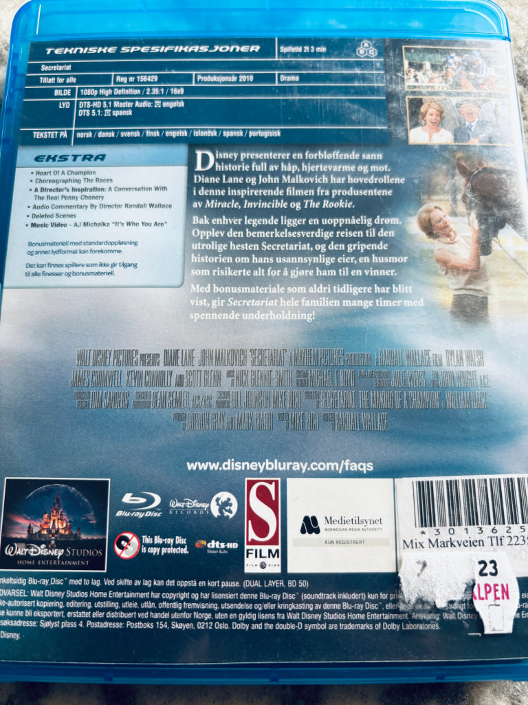 Disney Secretariat. Blu-ray Disc. Leiefilm.