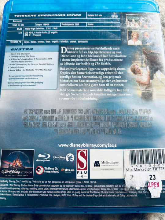 Disney Secretariat. Blu-ray Disc. Leiefilm.