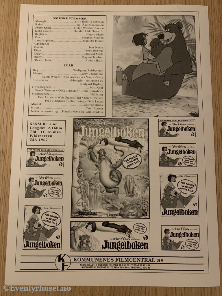 Disney Vaskeseddel/brosjyre. Jungelboken. 1967. Vaskeseddel/brosjyre