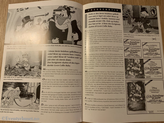 Disney Vaskeseddel/brosjyre. Ole Dole Doffen På Eventyr - Jakten Den Forsvunne Lampen. 1990.
