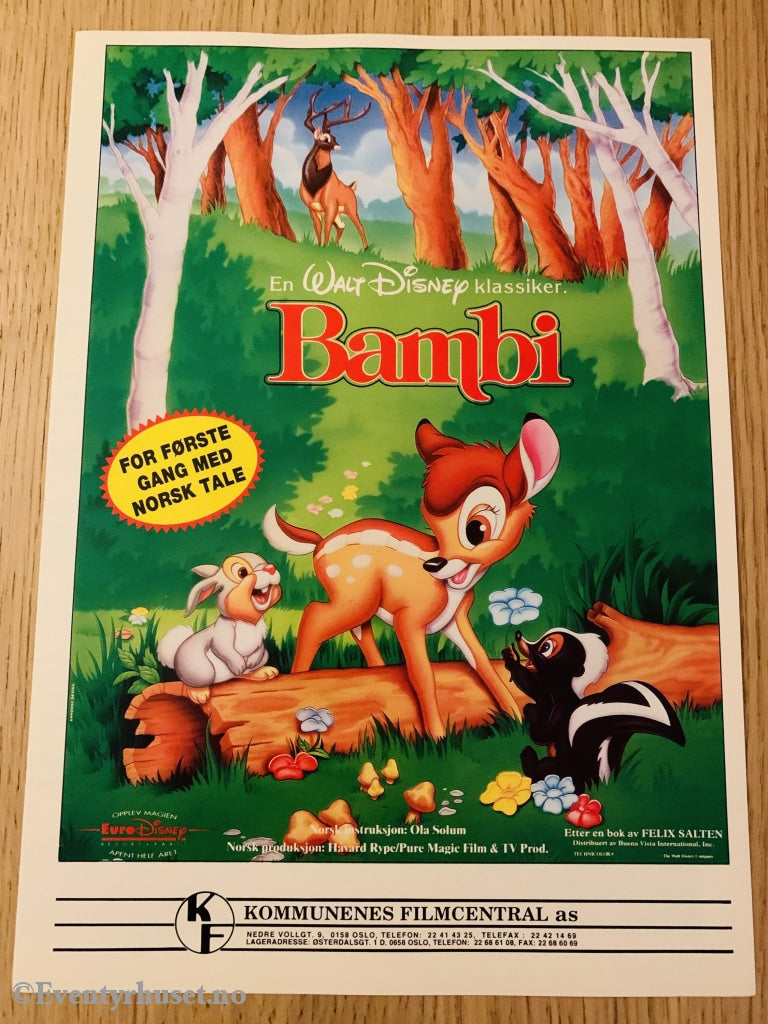 Disney Vaskeseddel/brosjyre. Bambi. 1942. Vaskeseddel/brosjyre