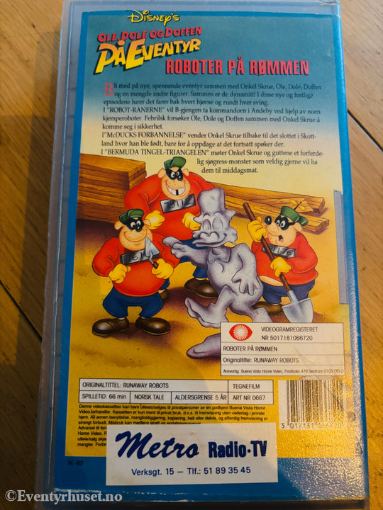 Disney VHS. 0667. Ole Dole og Doffen på eventyr. Roboter på rømmen mfl (Ducktales Runaway Robots). Utleiefilm. VHS
