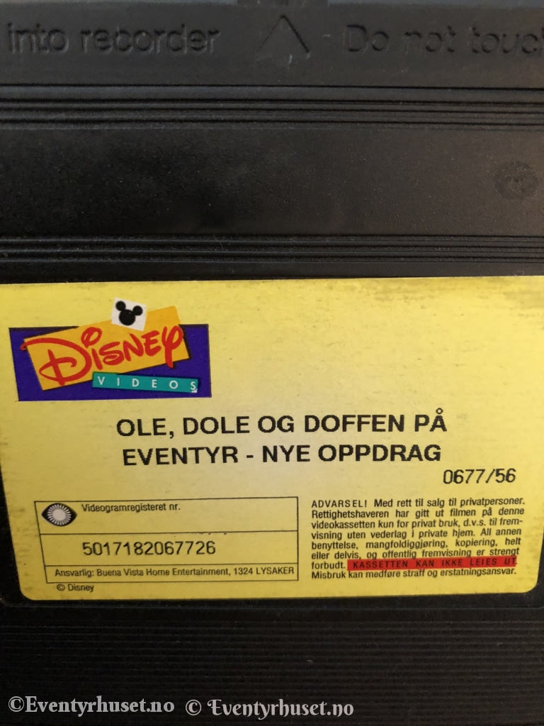 Disney Vhs. 0677/56. Ole Dole Og Doffen På Eventyr - Nye Oppdrag. Vhs