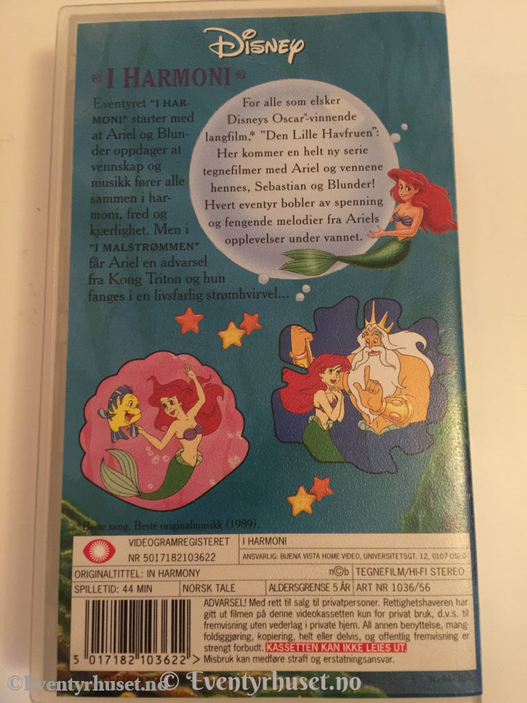 Disney Vhs. 1036/56. Den Lille Havfruen. I Harmoni. Vhs