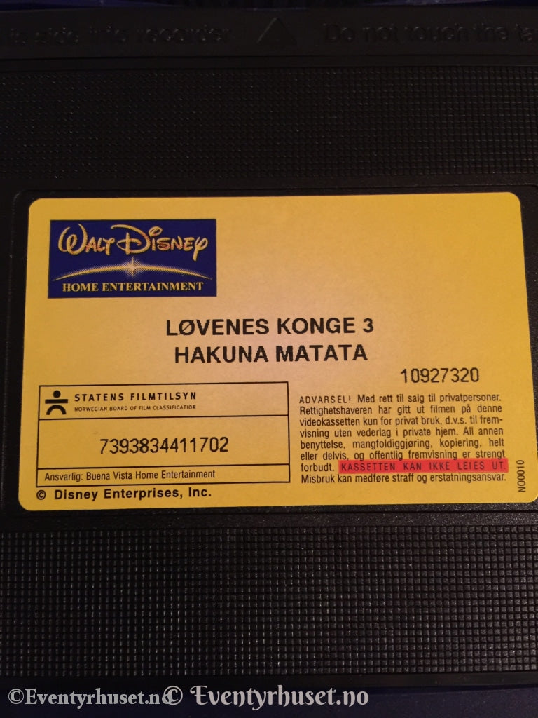 Disney Vhs. 10927320. Løvenes Konge 3 - Hakuna Matata. Vhs