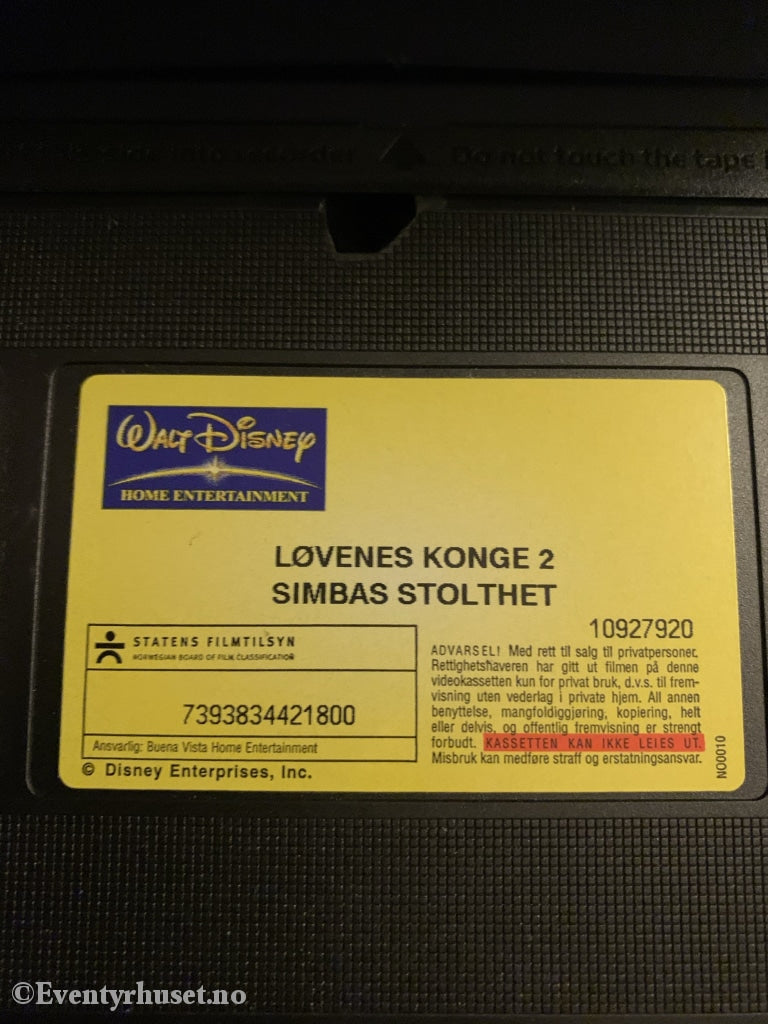 Disney Vhs 10927920. Løvenes Konge 2 - Simbas Stolthet. 1998.