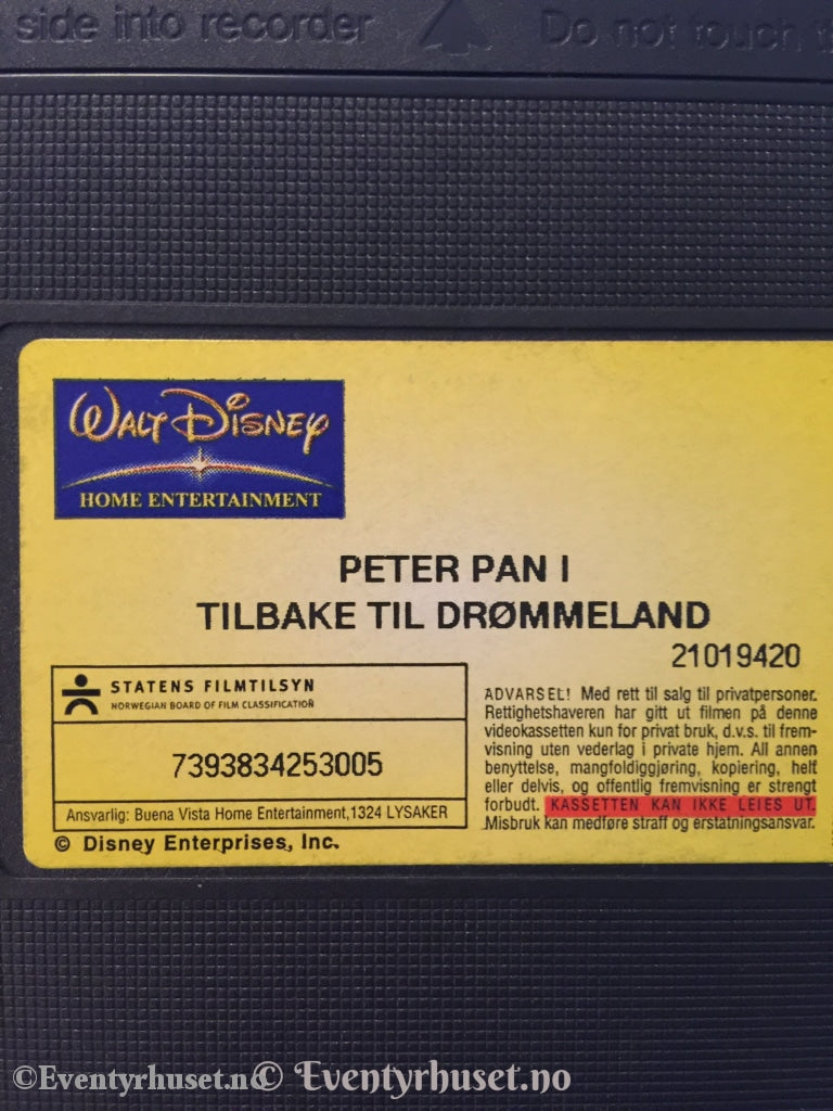 Disney Vhs. 11019420. Peter Pan I Tilbake Til Drømmeland. Vhs
