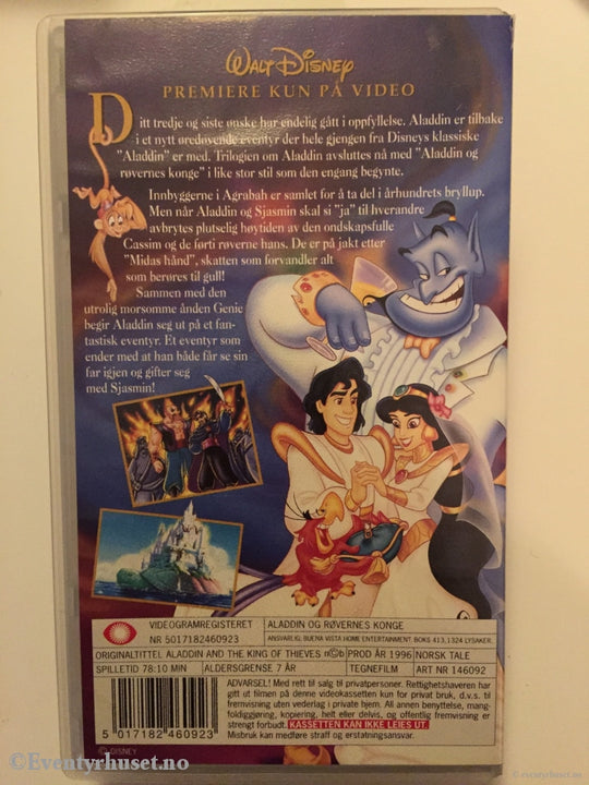Disney Vhs. 146092. Aladdin Og Røvernes Konge. Vhs