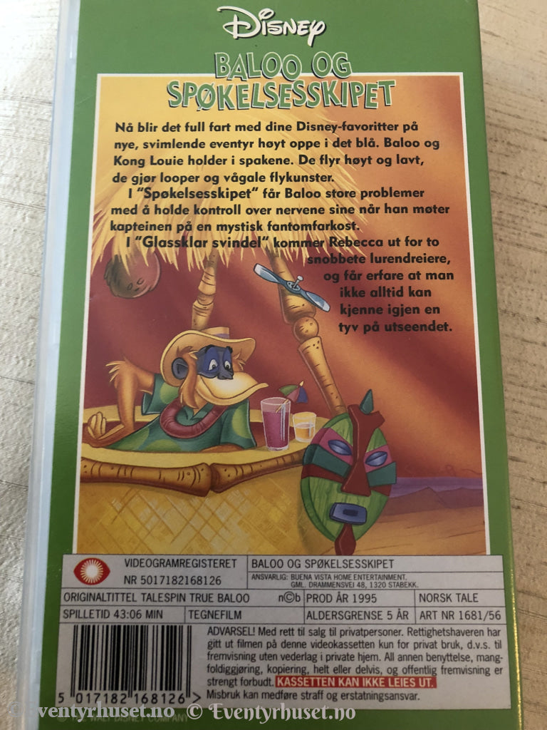 Disney Vhs. 1681/56. Bjørnen Baloo - Luftens Helt. Og Spøkelsesskipet. Vhs