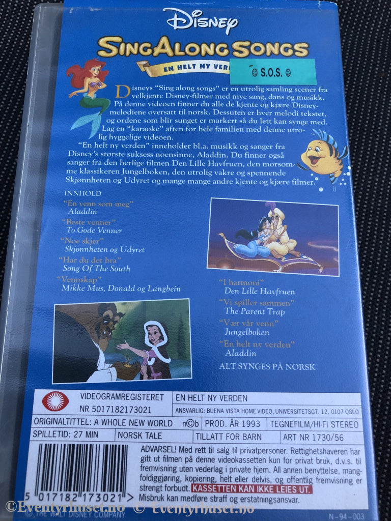 Disney Vhs 1730/56. Sing Along Songs. Volum 1. En Helt Ny Verden.