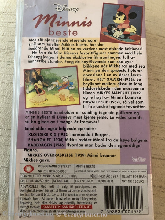 Disney Vhs. 190192. Minnis Beste. Vhs