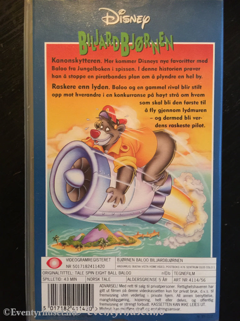 Disney Vhs. 4114/56. Bjørnen Baloo - Luftens Helt. Biljardbjørnen. Vhs