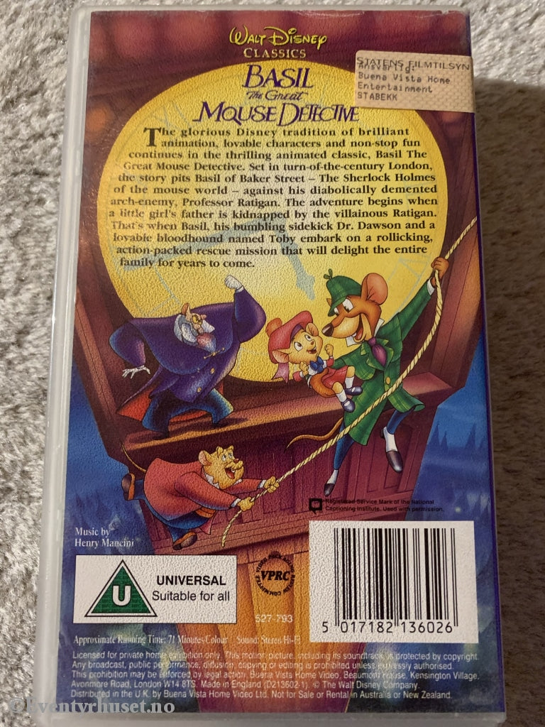 Disney Vhs. Basil The Great Mouse Detective. Solgt I Norge! Vhs