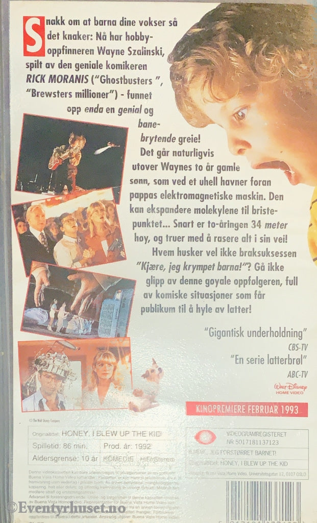 Disney Vhs Leiefilm. 1371/56. Kjære Jeg Forstørret Barnet. 1992.